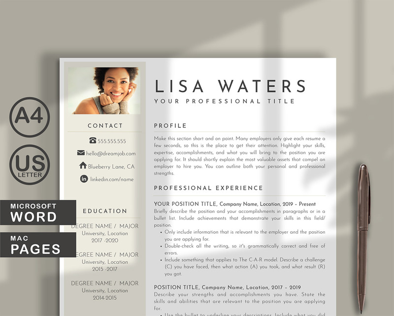 Modello di curriculum professionale Lisa Waters per WORD e PAGES - Caratteristiche Immagine 1