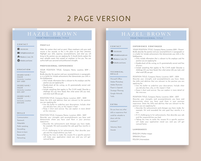 Шаблоны резюме для печати Hazel Word Pages - Features Image 2