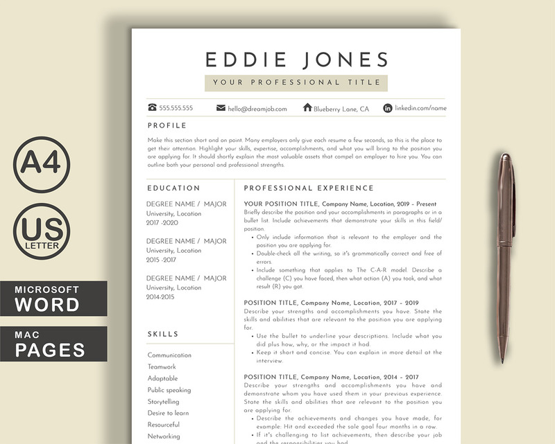 Eddie Word Pages afdrukbare CV-sjablonen - Functieafbeelding 1