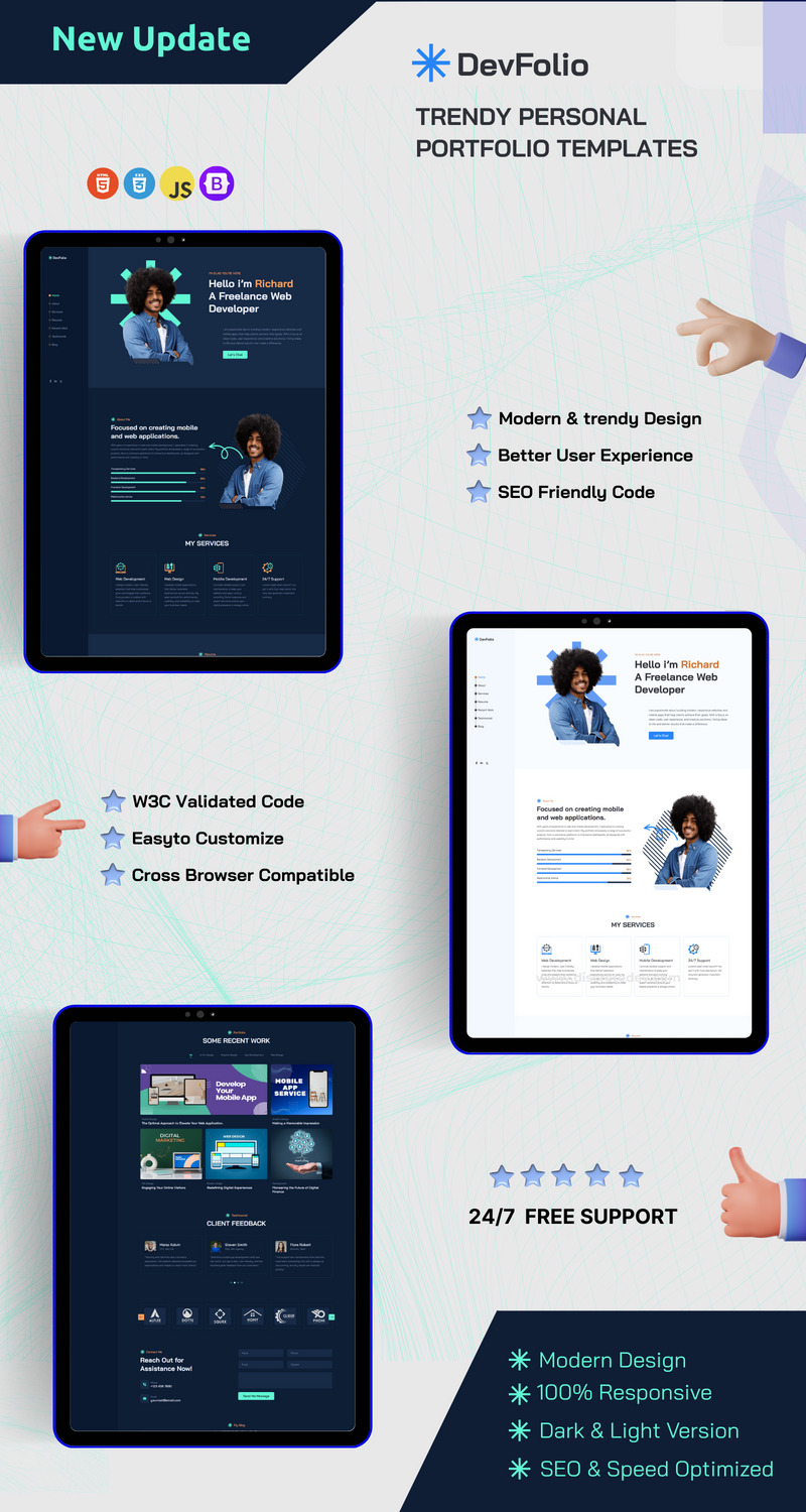 DevFolio – Responsive Portfolio-HTML-Vorlage für Entwickler, Freiberufler und alle Berufe - Eigenschaften Bild 1