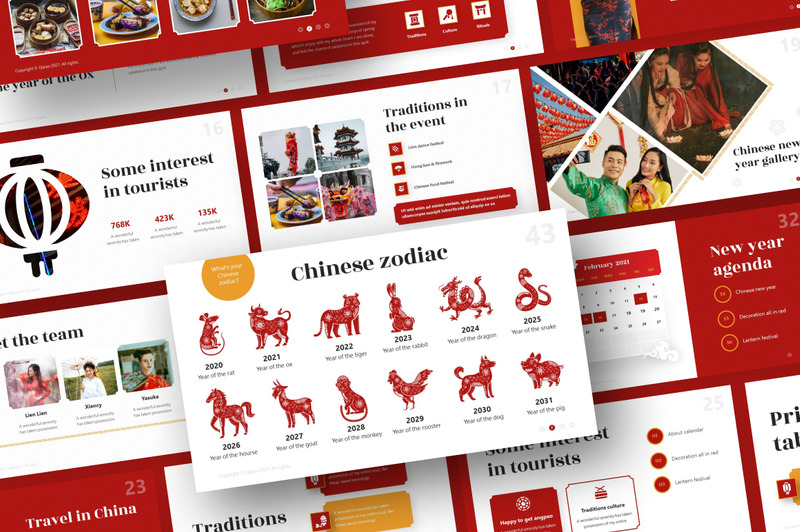 Qipao Chiński Festiwal PowerPoint Prezentacja PowerPoint szablon - Obraz funkcji 4