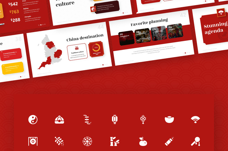 Qipao Chiński Festiwal PowerPoint Prezentacja PowerPoint szablon - Obraz funkcji 5