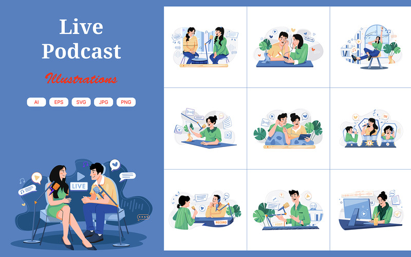M611_Canlı Podcast İllüstrasyon Paketi - Features Image 1