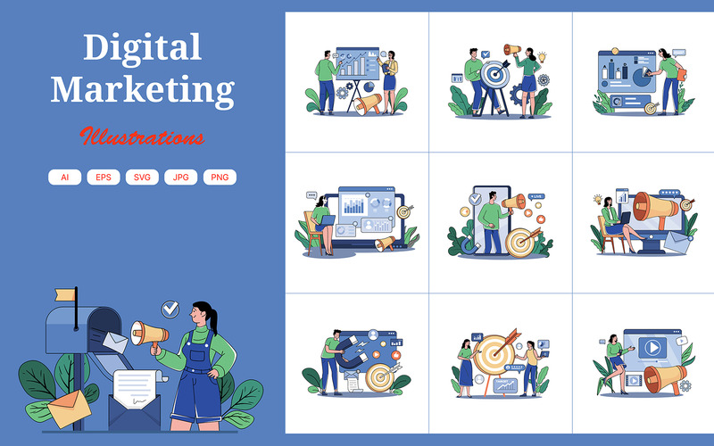 M675_Digitális marketing illusztrációs csomag 1 - Features Image 1
