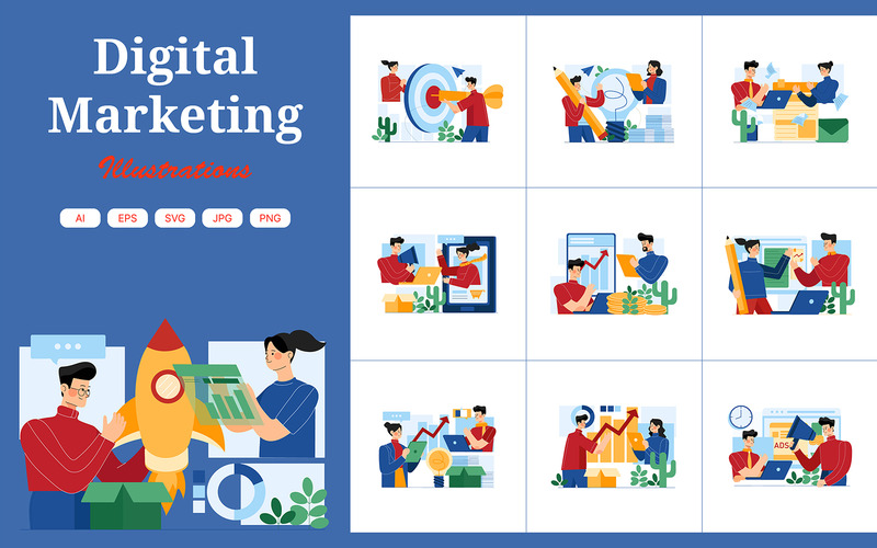 M390_Digital Marketing Illustration Pack - Features Image 1