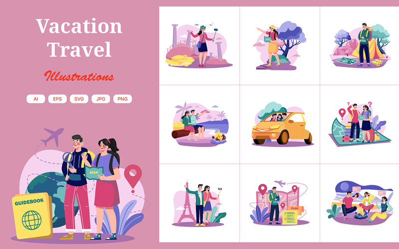 M627_Pacchetto illustrazioni viaggi vacanze 3 - Caratteristiche Immagine 1