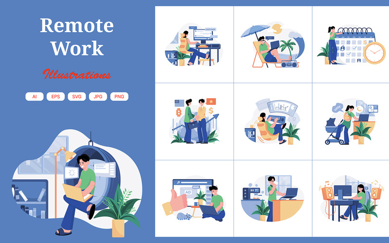 M557_Pacchetto illustrazioni lavoro remoto - Caratteristiche Immagine 1