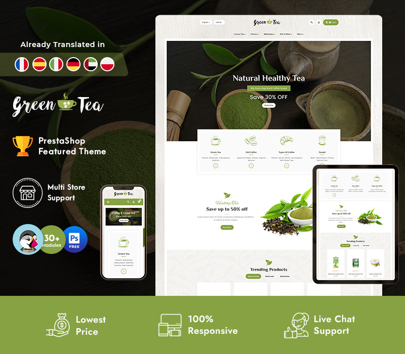 GreenTea - Тема PrestaShop Tulsi, Lemon & Honey Clean - Features Image 1