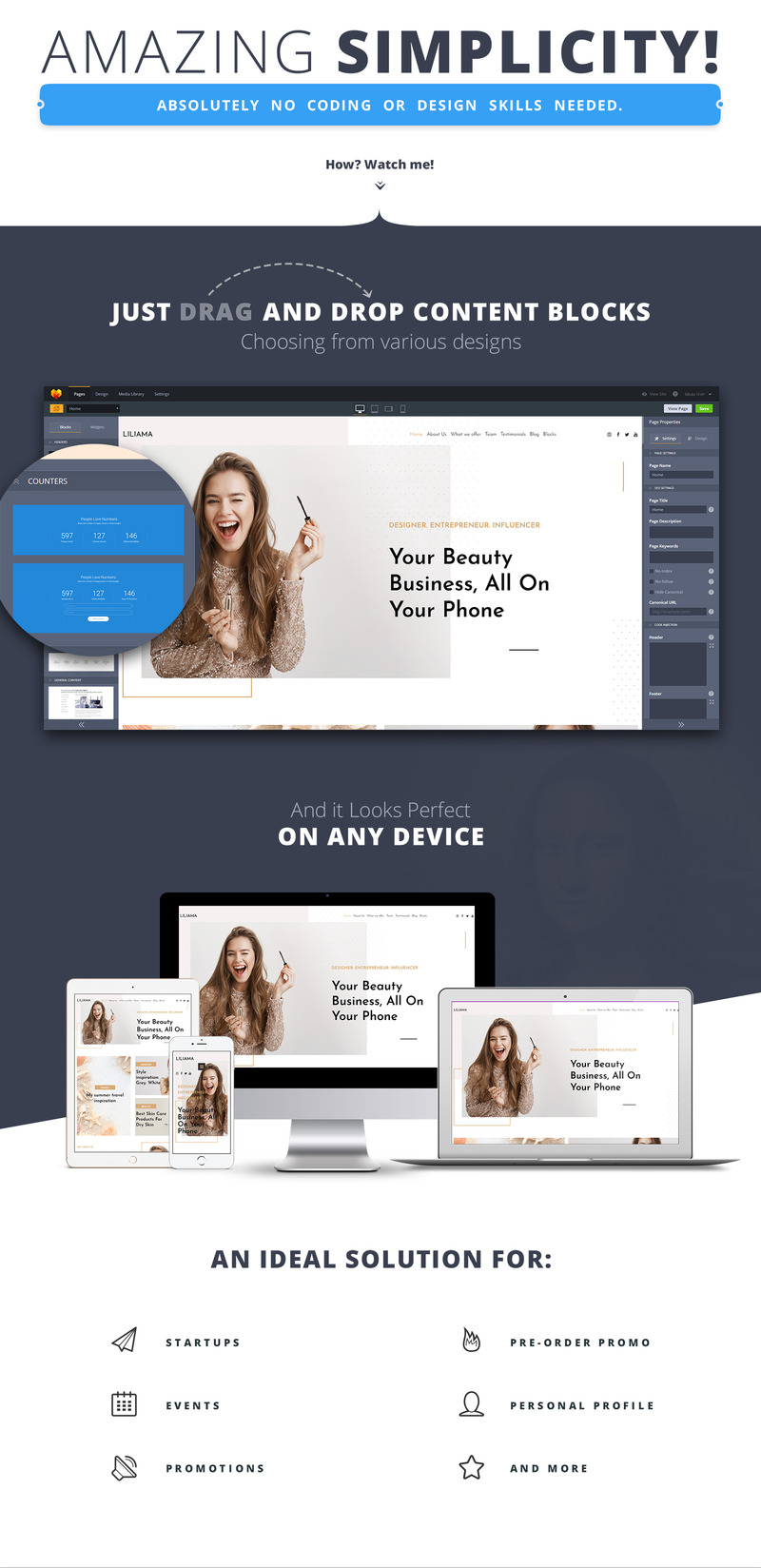 Influencer MotoCMS Website Design for a Blogger - Features Image 1