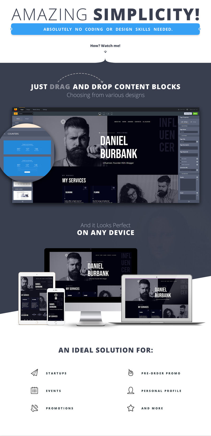 Modèle de site Web d'influenceur social Moto CMS - Image 1