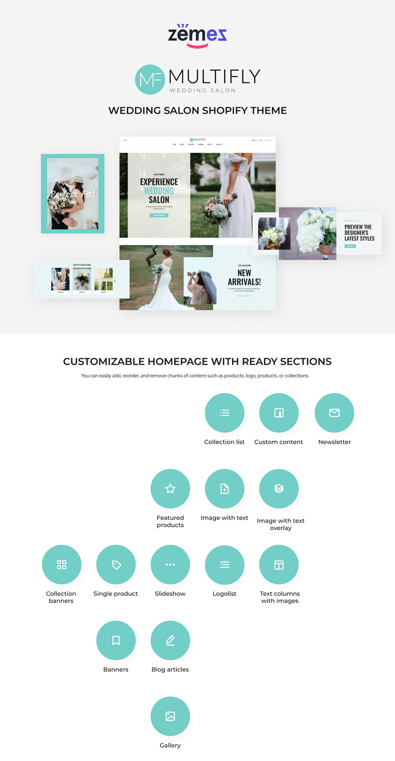Multifly Wedding Salon Shopify Theme - Features Image 1