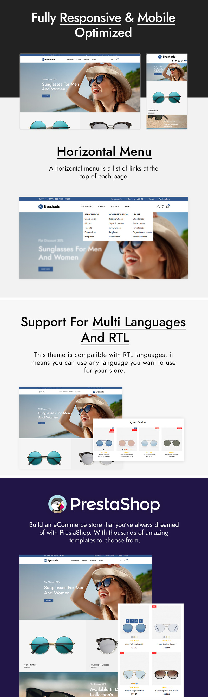 EyeShade - Eye Glasses PrestaShop Theme - Features Image 1