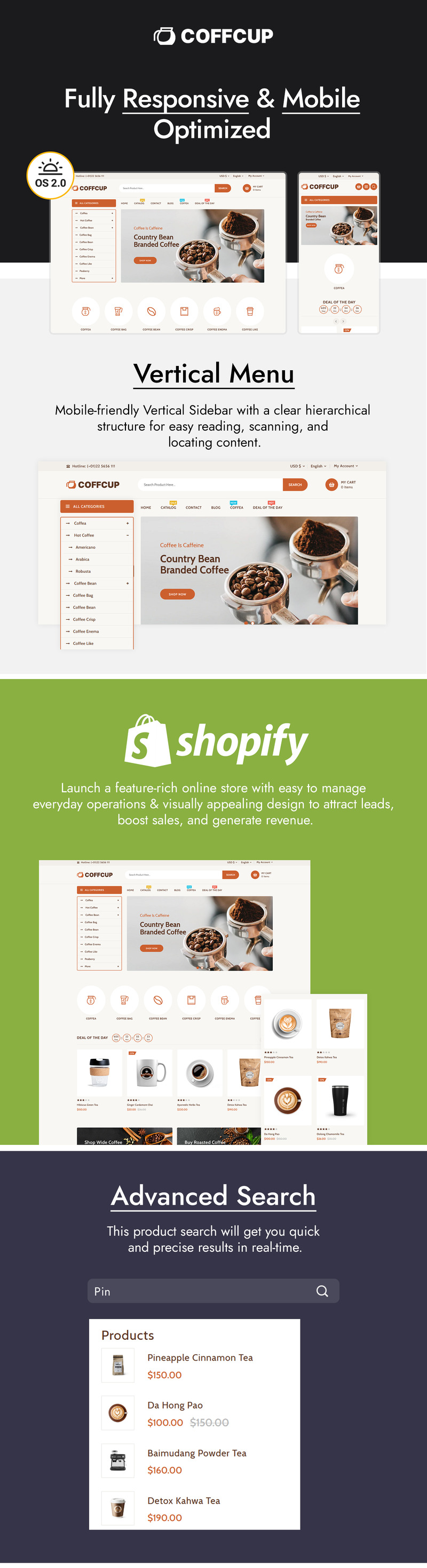 CoffCup - Herbata i kawiarnia Motyw Shopify - Obraz funkcji 1