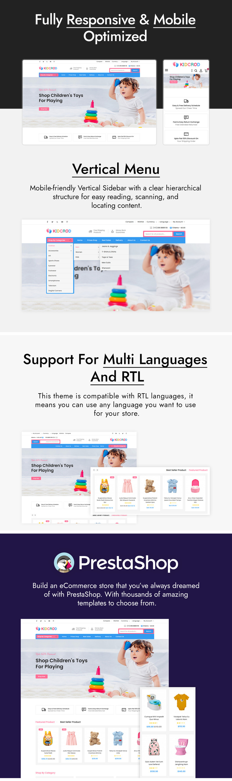Kidcrod - Kids Fashion and Toy Store PrestaShop Theme - Features Image 1