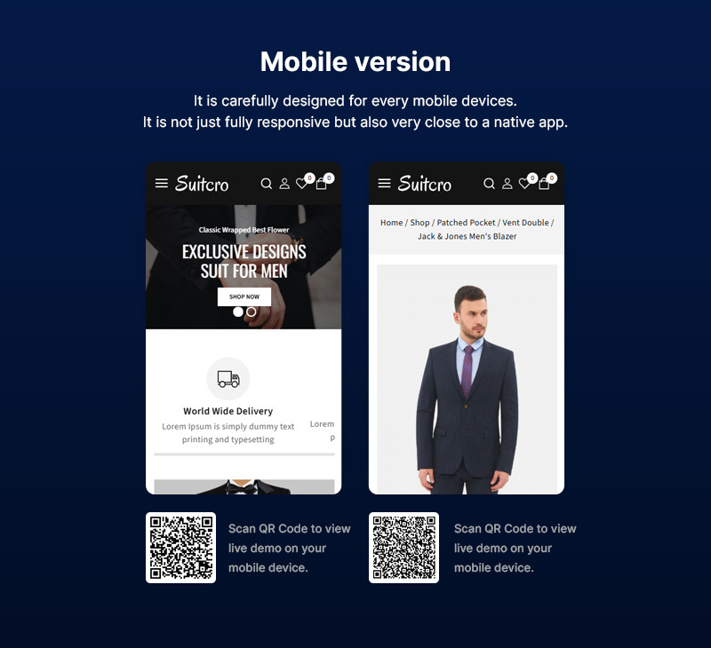 Suitcro – férfi öltöny, blézer, esküvői és férfidivat WooCommerce téma - Features Image 2