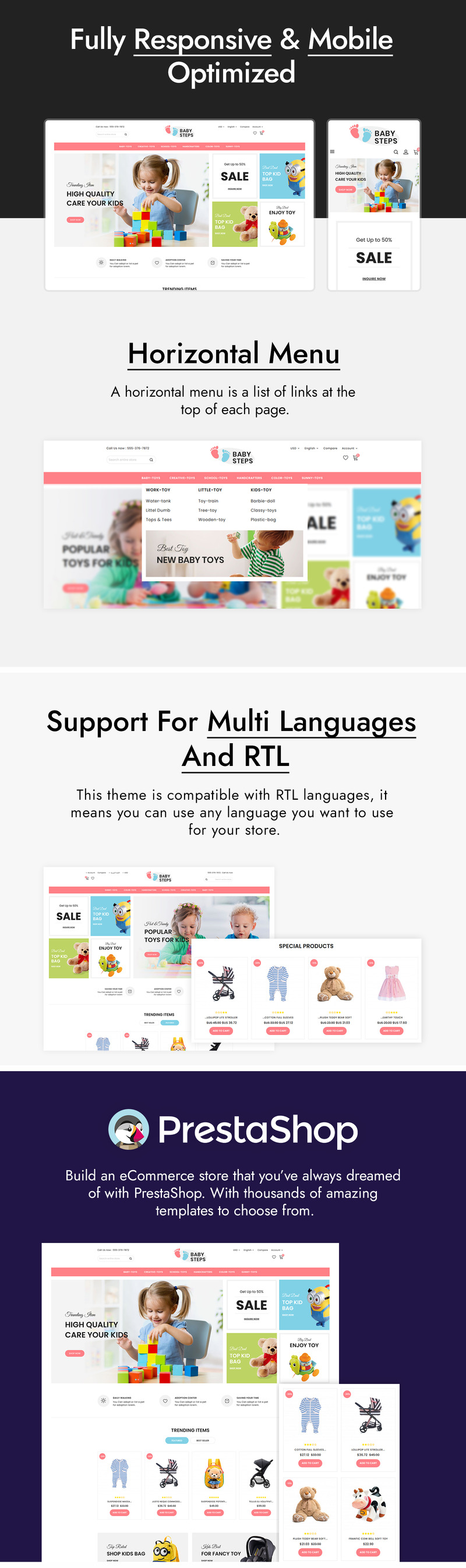 Baby Steps – téma Prestashop pro děti a hračky - Features Image 1