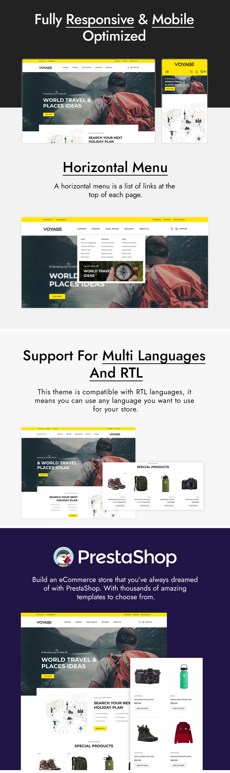 Voyage Sport and Travel Store PrestaShop Theme - Features Image 1