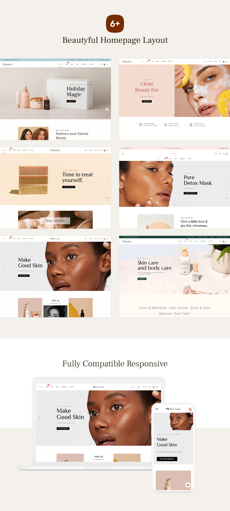 Glossier - Çok Amaçlı Bölümler Shopify Teması - 1 Görüntü Özellikleri