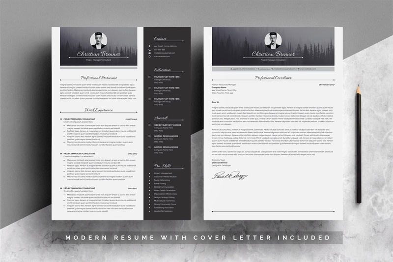 Dwustronicowy czysty szablon CV z listem motywacyjnym CV - Obraz funkcji 2