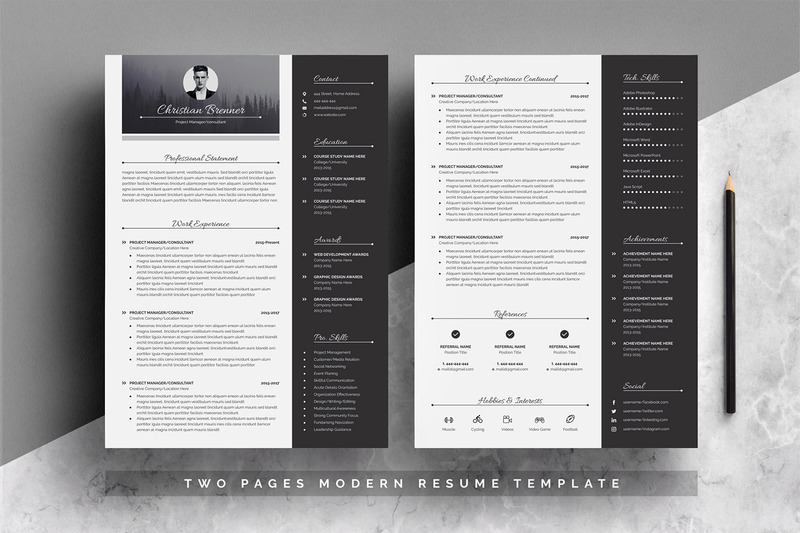 Dwustronicowy czysty szablon CV z listem motywacyjnym CV - Obraz funkcji 1