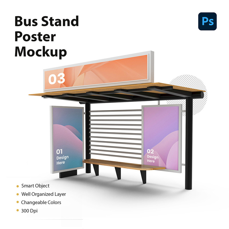 Bus Stand Poster Mockup PSD Template - Features Image 1