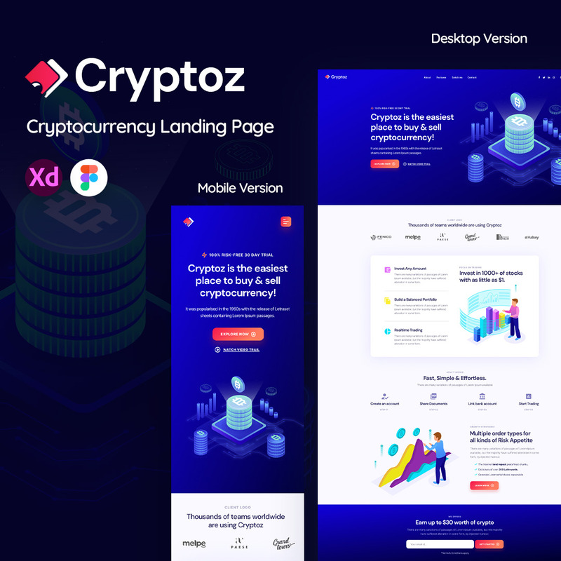 Cryptoz cryptocurrency landing Page Kit - Features Image 1
