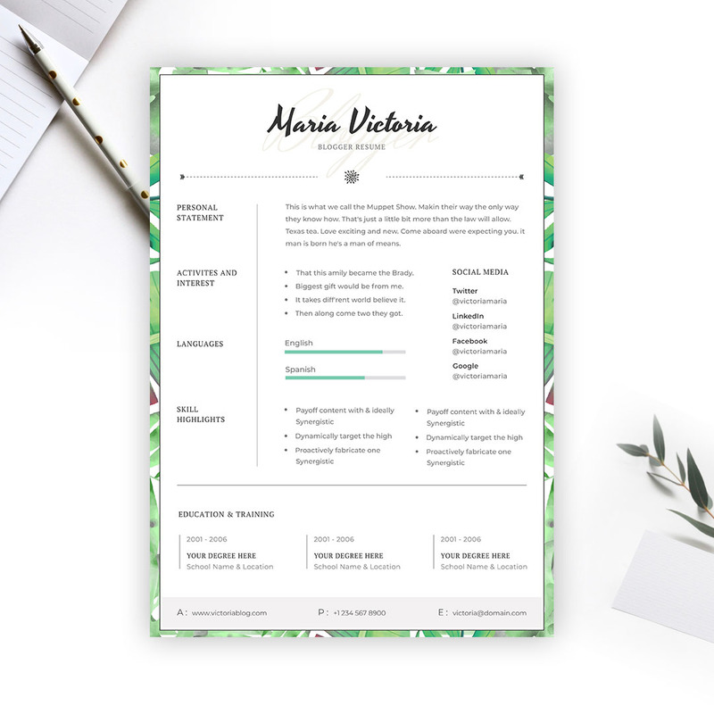 Blogger CV Resume Template #158358 - TemplateMonster