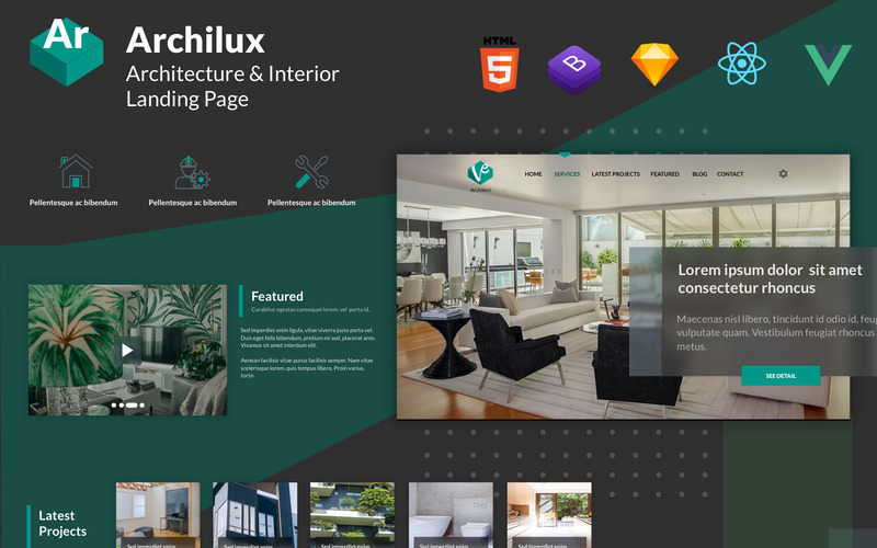 Archilux - Архитектор и домашний интерьер React Vue HTML-шаблон целевой страницы - Features Image 1