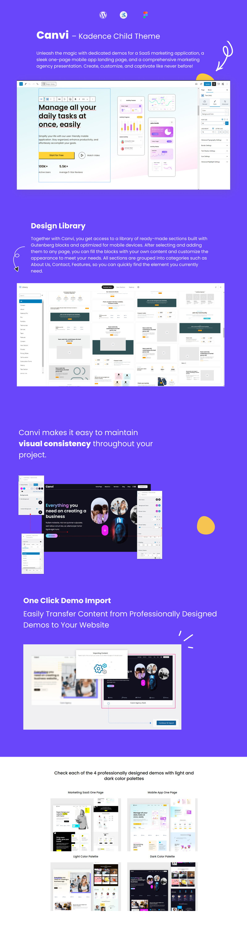 Canvi - gutenbeg WordPress theme for agencies, SaaS and mobile apps - Features Image 1