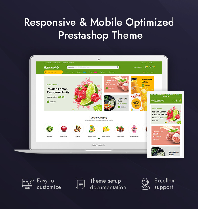 Grovegably – Obchod s biopotravinami a potravinami Responzivní téma Prestashop - Features Image 1