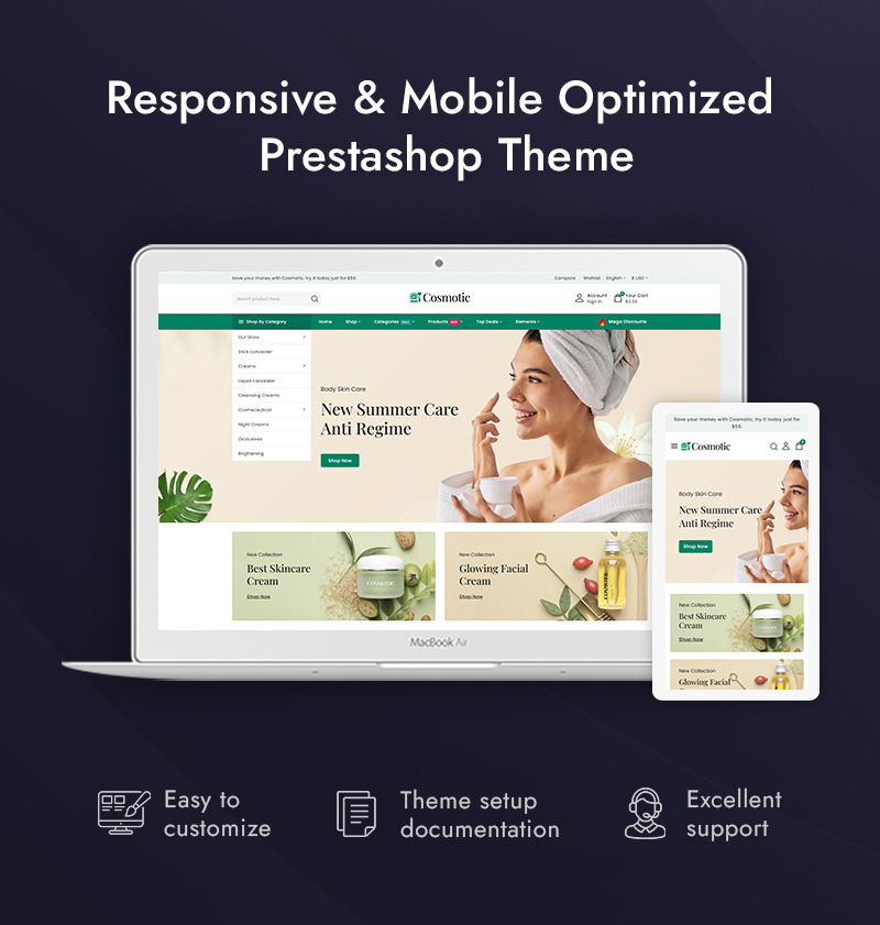 Cosmotic – Kosmetika a péče o krásu Responzivní téma Prestashop - Features Image 1