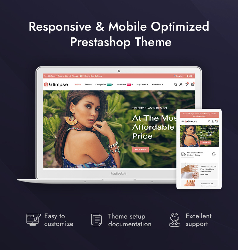 Glimpse - 钻石珠宝店 PrestaShop 响应式主题 - Features Image 1