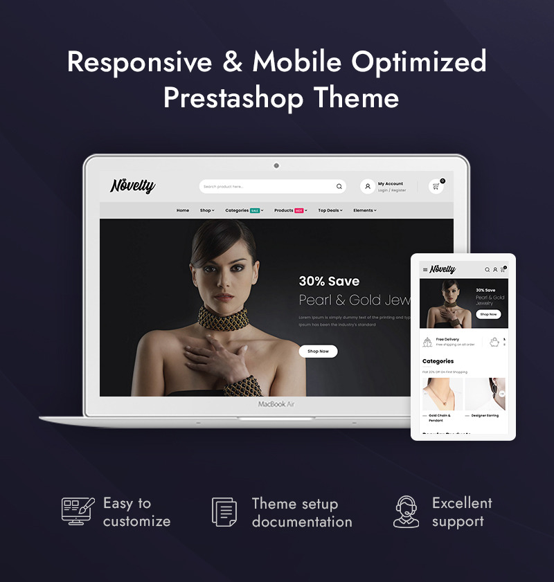 Nowość - Responsywny motyw sklepu jubilerskiego PrestaShop - Obraz funkcji 1