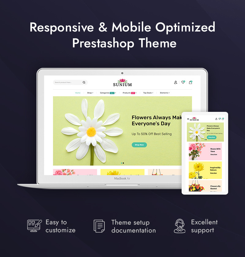 Sunium - Подарки, цветы и декор Адаптивная тема Prestashop - Features Image 1