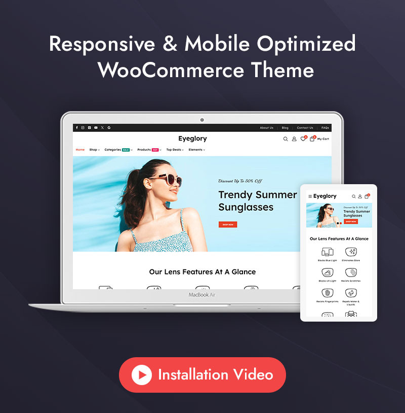 Eyeglory - Tema reattivo WooCommerce per Elementor e negozio di ottica - Caratteristiche Immagine 1
