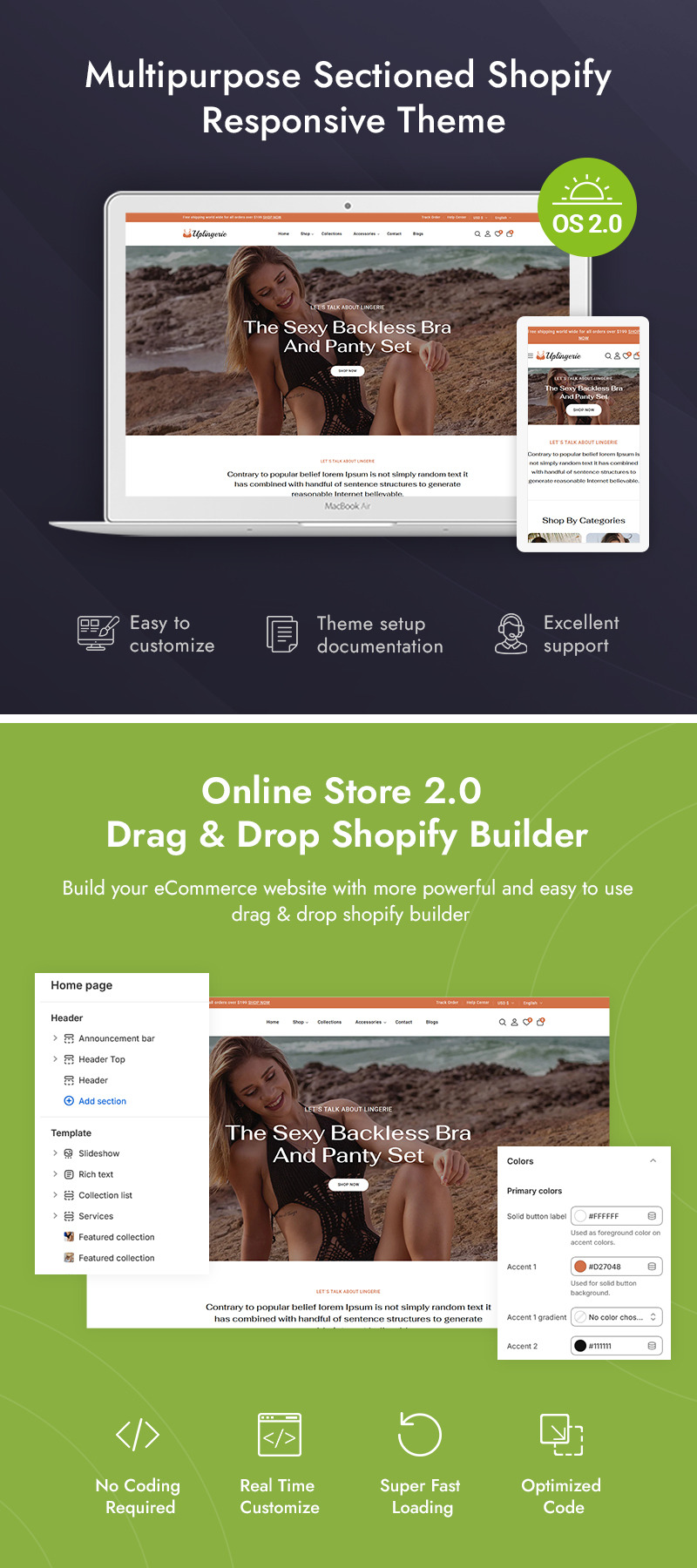Uplingerie - Tema responsivo Shopify 2.0 per negozio di lingerie e costumi da bagno - Caratteristiche Immagine 1
