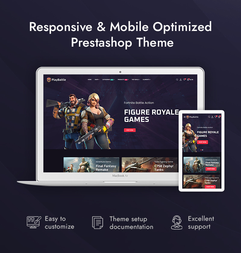 Playbattle - Thème PrestaShop réactif pour boutique d'accessoires et de gadgets de jeu - Caractéristiques de l’image 1