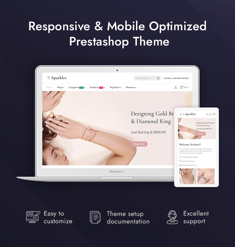 Sparkler - Tema reattivo di Prestashop del negozio di gioielli - Caratteristiche Immagine 1