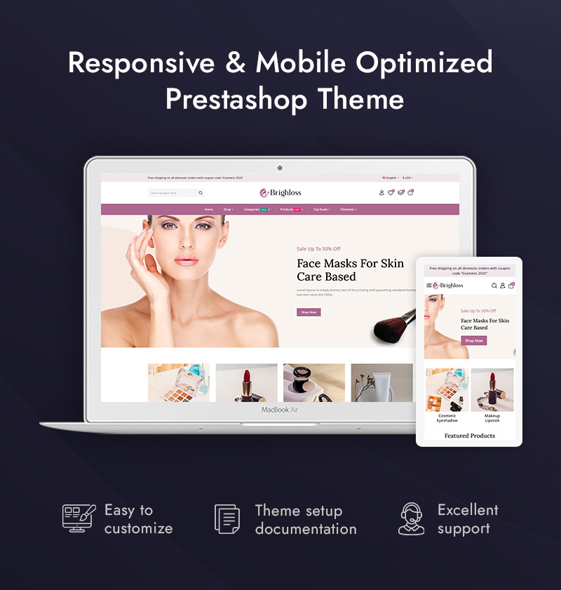 Bighloss – адаптивна тема для магазину краси та косметики Prestashop - Features Image 1