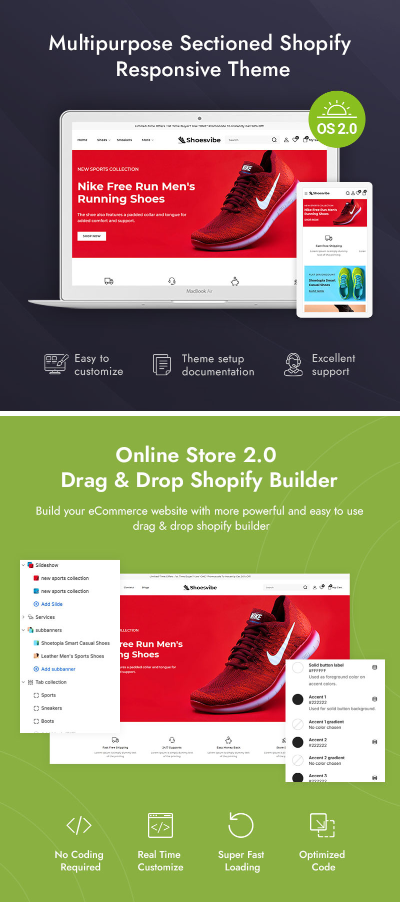 Shoesvibe - Tema reattivo Shopify 2.0 per negozi di scarpe sportive - Caratteristiche Immagine 1