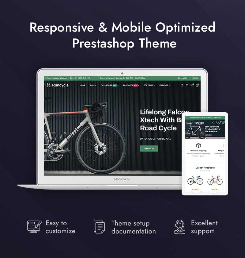 Runcycle - Bike Shop & Bicycle Accessories Store PrestaShop Responsive Theme - Features Image 1