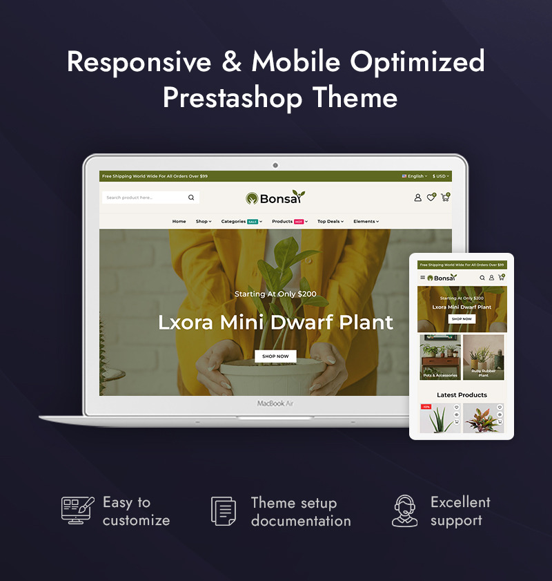 盆景 - 室内植物和苗圃 PrestaShop 响应式主题 - Features Image 1