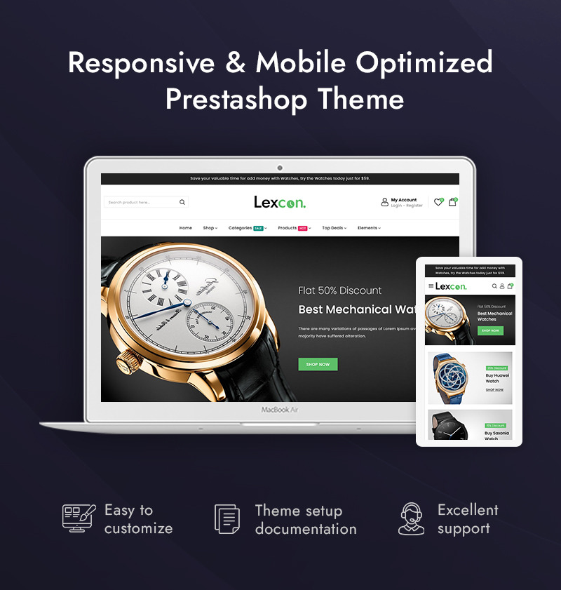 Lexcon Digital Watch Store Prestashop Responsive Theme - Features Image 1