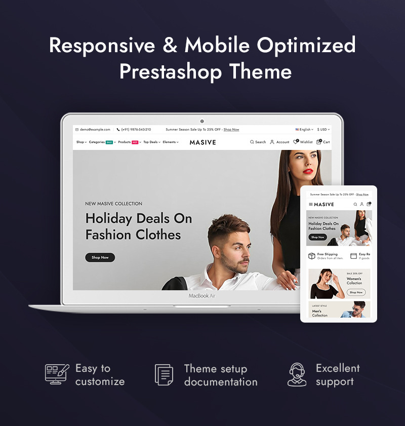 Masive - Giyim ve Moda Aksesuarları Mağazası Prestashop Duyarlı Tema - Features Image 1