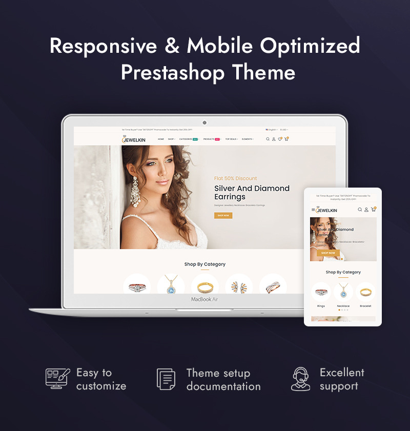 Jewelkin - сучасний ювелірний магазин Prestashop адаптивна тема - Features Image 1