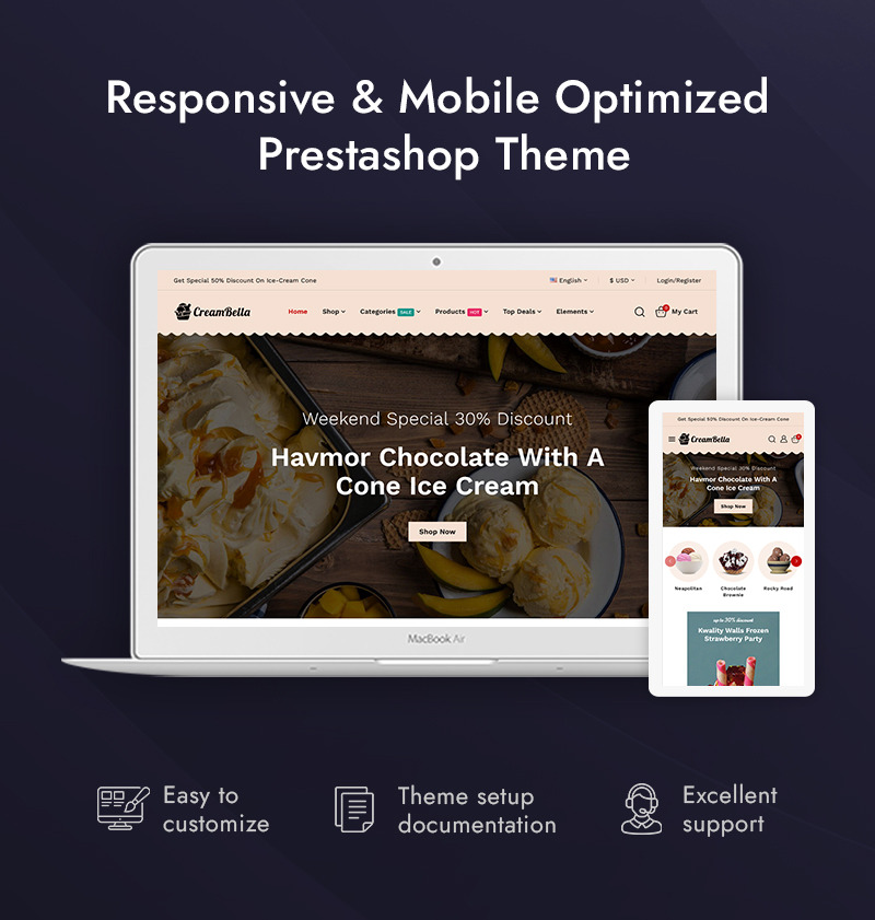CreamBella - Dondurma Dükkanı PrestaShop Duyarlı Tema - Features Image 1