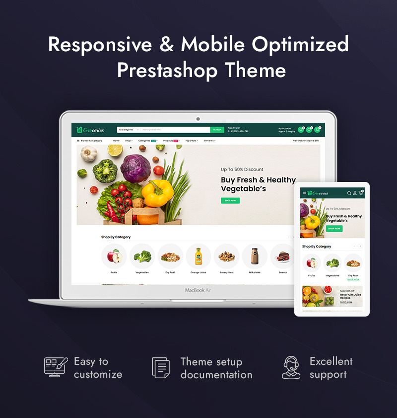 Groceries - Multipurpose Grocery & Supermarket Store Prestashop 响应式主题 - Features Image 1