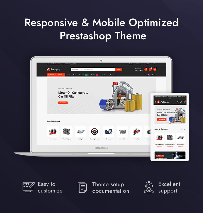 Autopzy — адаптивная тема Prestashop для магазина автозапчастей - Features Image 1
