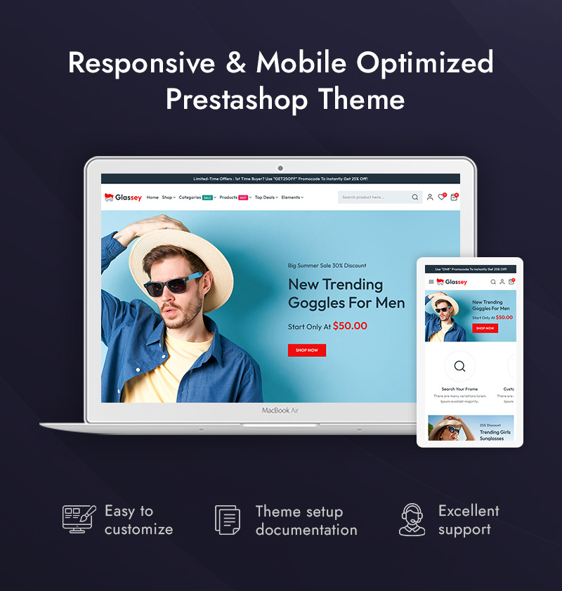 Glassey - Glasögon- och glasögonbutik Prestashop Responsive Theme - Features Image 1