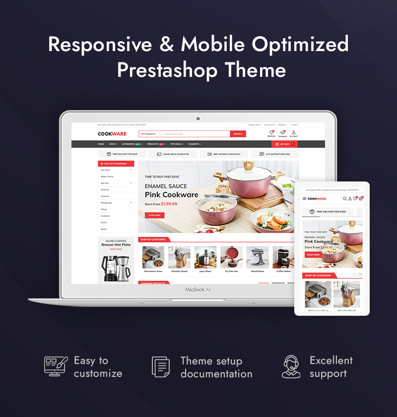 Кухонная посуда - Магазин кухонных принадлежностей. Адаптивная тема PrestaShop. - Features Image 1